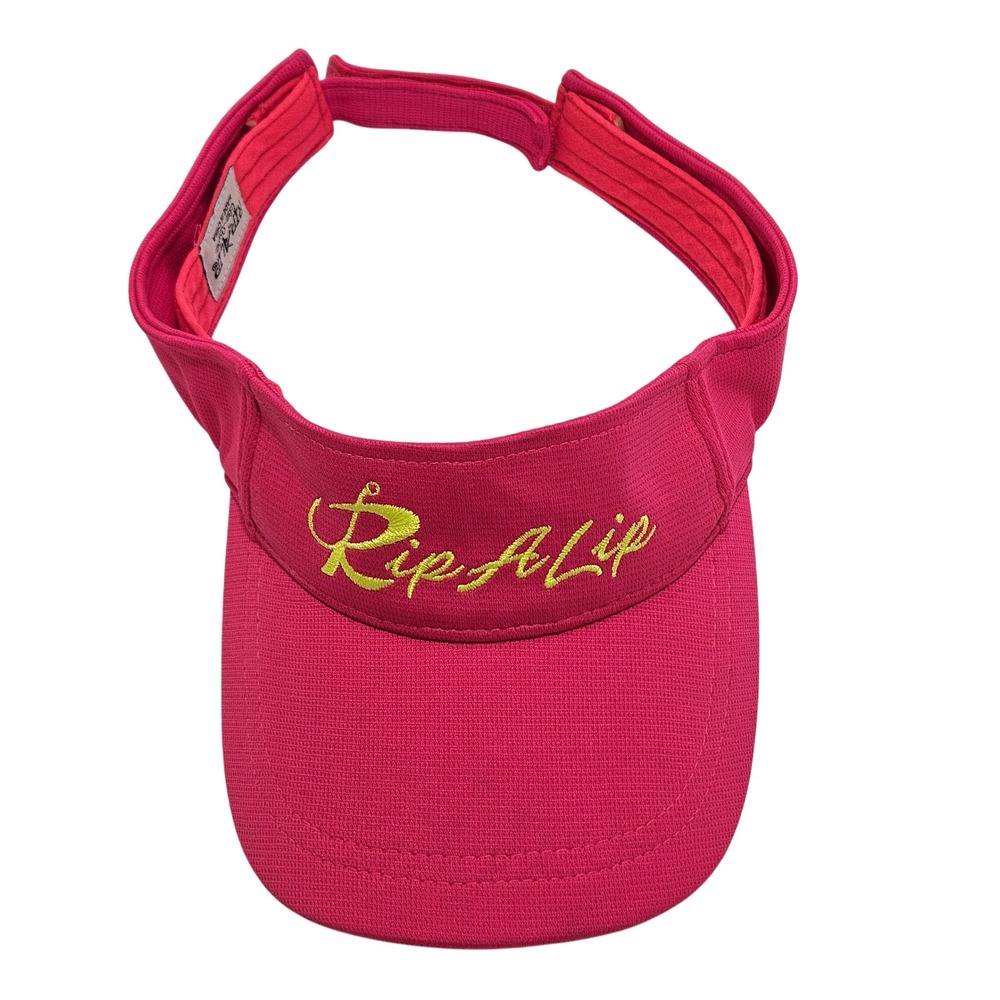 Women's Neon Pink With Yellow Lettering Rip A Lip Adjustable Fishing Visor Hat - Picture 5 of 8